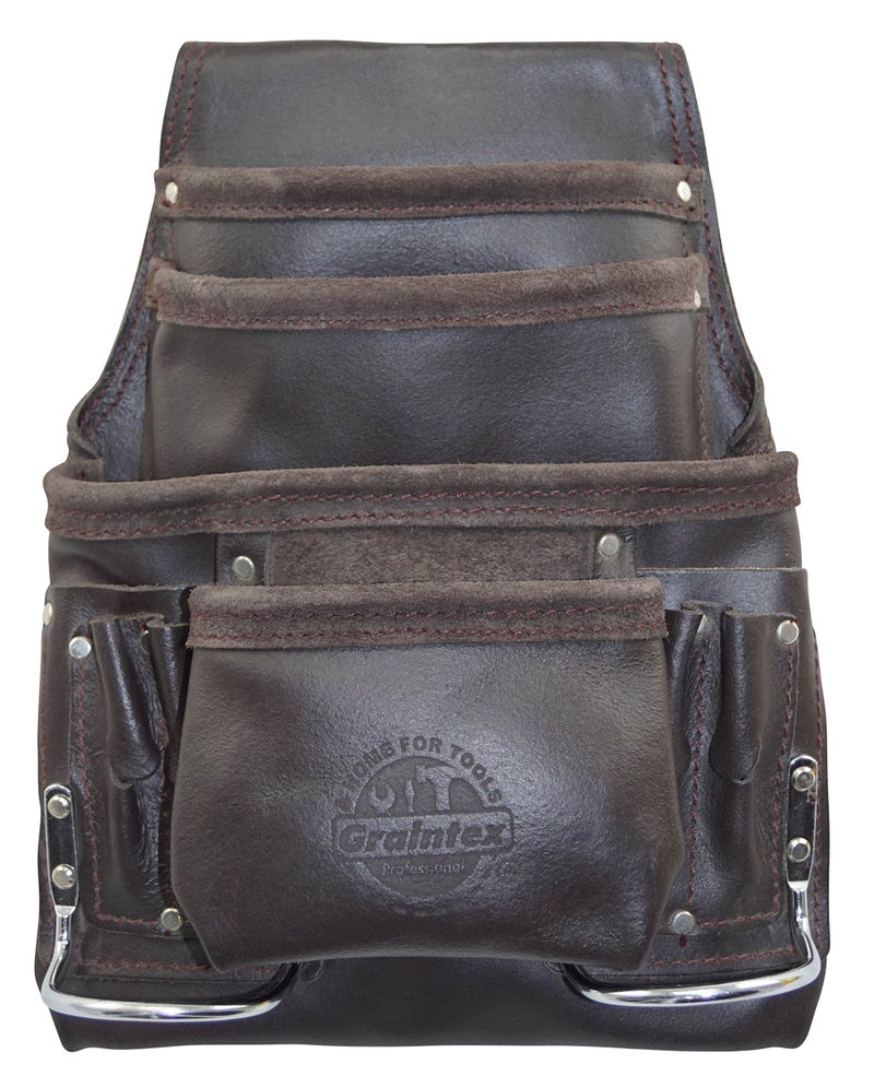 Graintex PS1234 10 Pocket Tool Pouch Oil Tanned Leather for Constructors, Electricians, Plumbers, Framers - Image 1